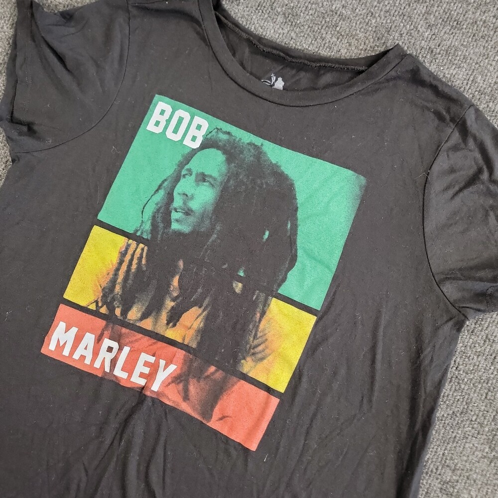 Bob Marley Shirt Womens XL Black Zion Rootswear Reggae Music Graphic Tee Jamaica